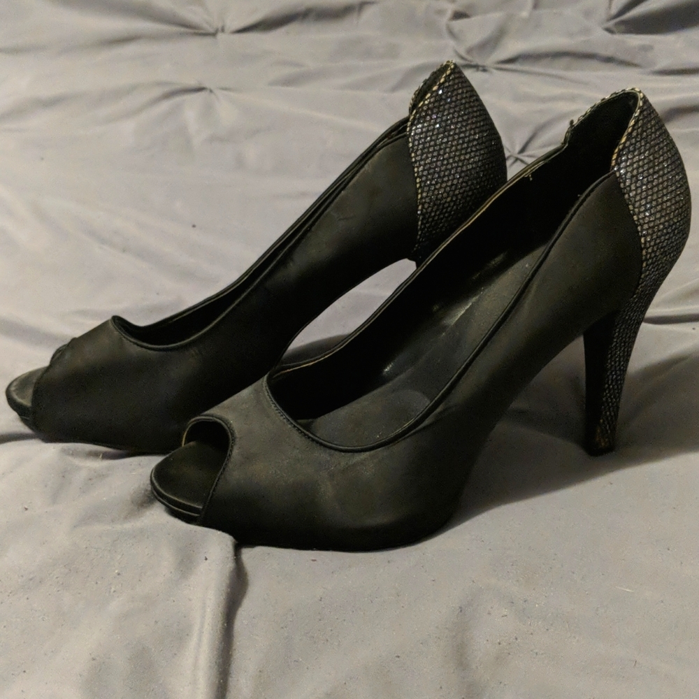 Black glitter heels